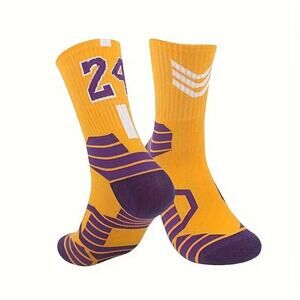 Kobe Bryant #24 Socks Yellow Purple White Crew Sock LA Lakers NBA